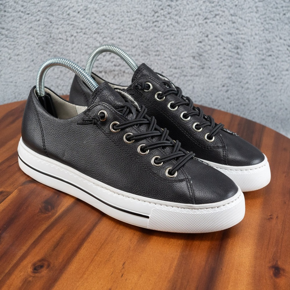 Paul Green Hadley Handcrafted Black Leather No-Tie Platform Sneaker UK 5.5/US 8